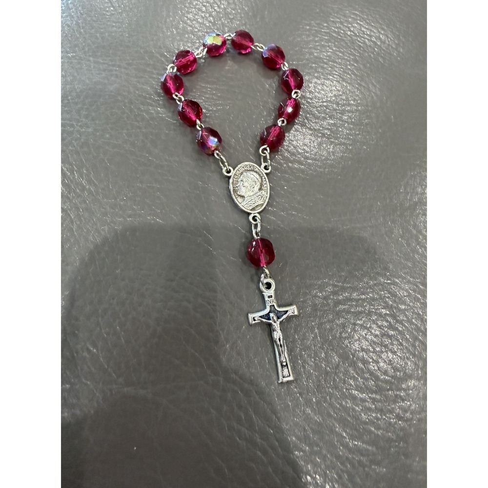 Glass Red Beaded CATHOLIC Hand ROSARY / Crucifix JERUSALEM